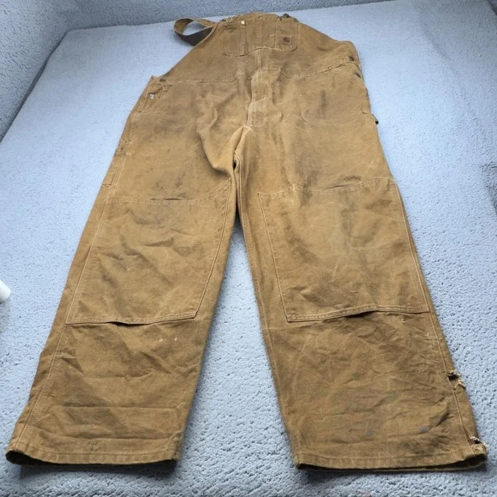 Carhartt Overalls Men 50x30 Brown Duck Bib Double Knee Canvas‎ R06 Workwear Bib